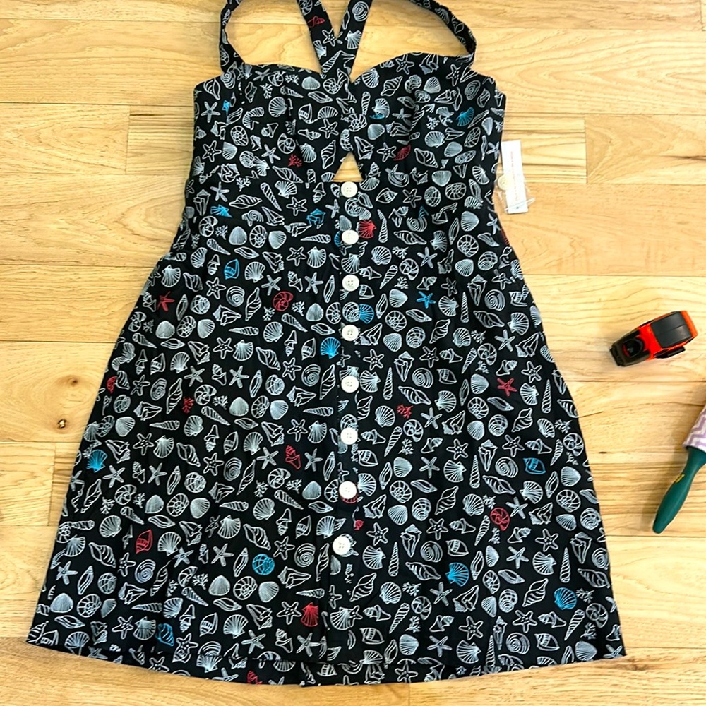 NWT Modcloth Black Seashell Print Button-Front Sundress